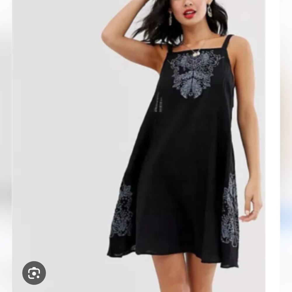 Free People Tulum Embroidered Cutwork Slip Trapeeze Cotton Boho Hippie Mini Dres